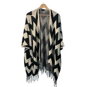 Fate Cream & Black Chevron Open Front Fringe Cardigan Women’s Size Large